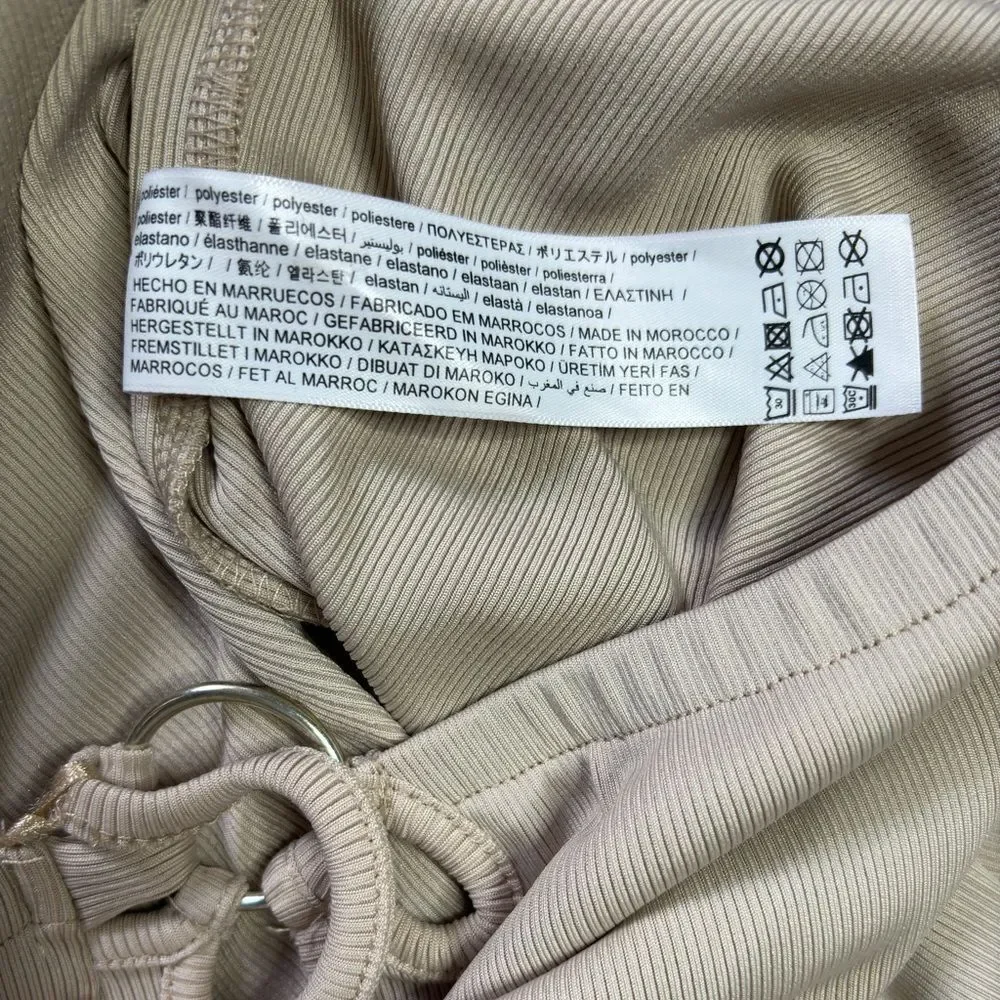 Berska Tan Ribbed O-Ring High Rise Flared Pants